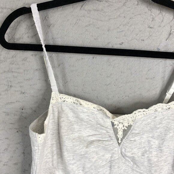 Y2K American Eagle Outfitter Cami Top Womens XL Gray Heather Babydoll Lace Trim - Picture 2 of 16
